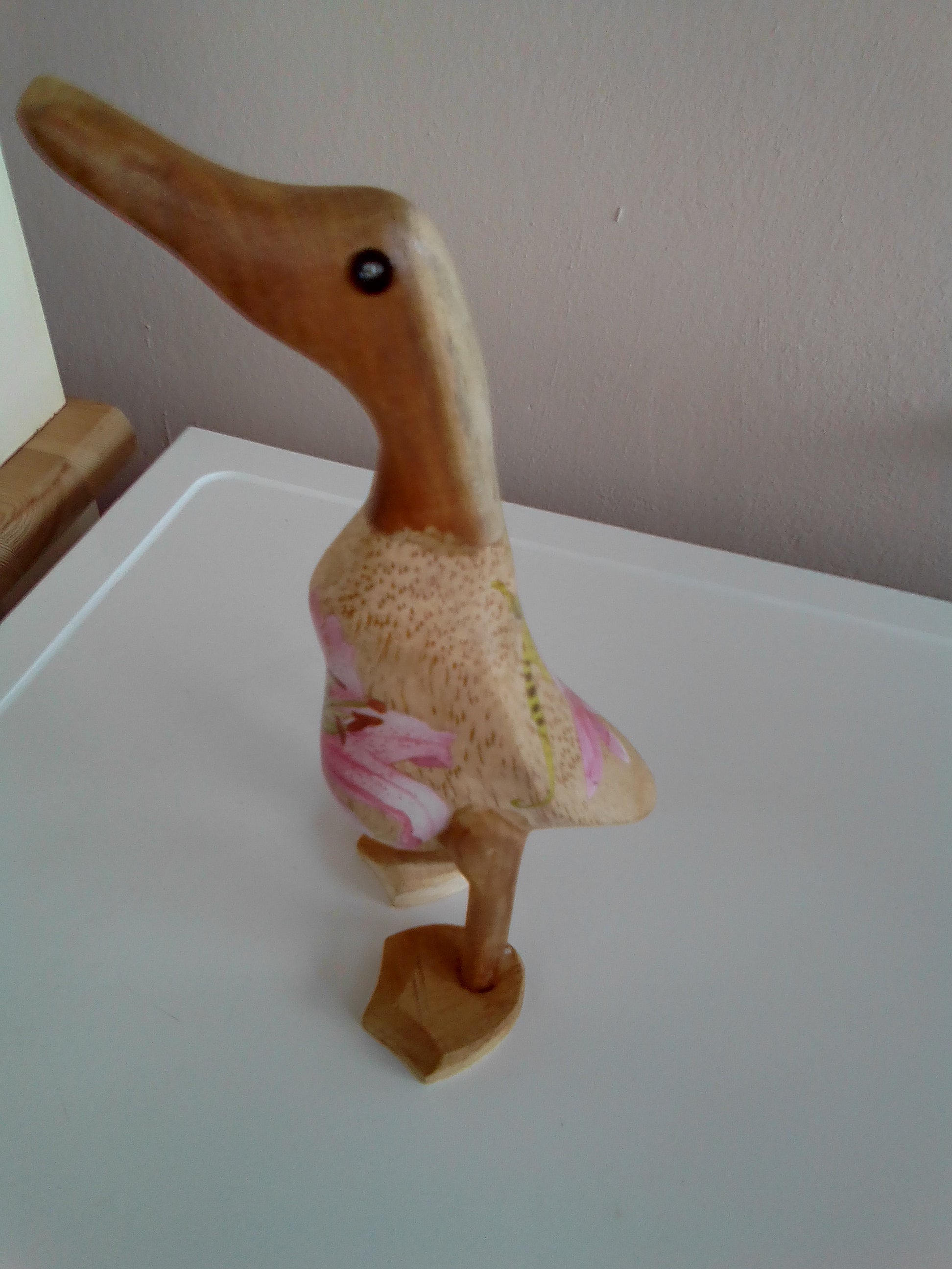 Vintage blue 'Tropical Flowers' natural small wooden duck