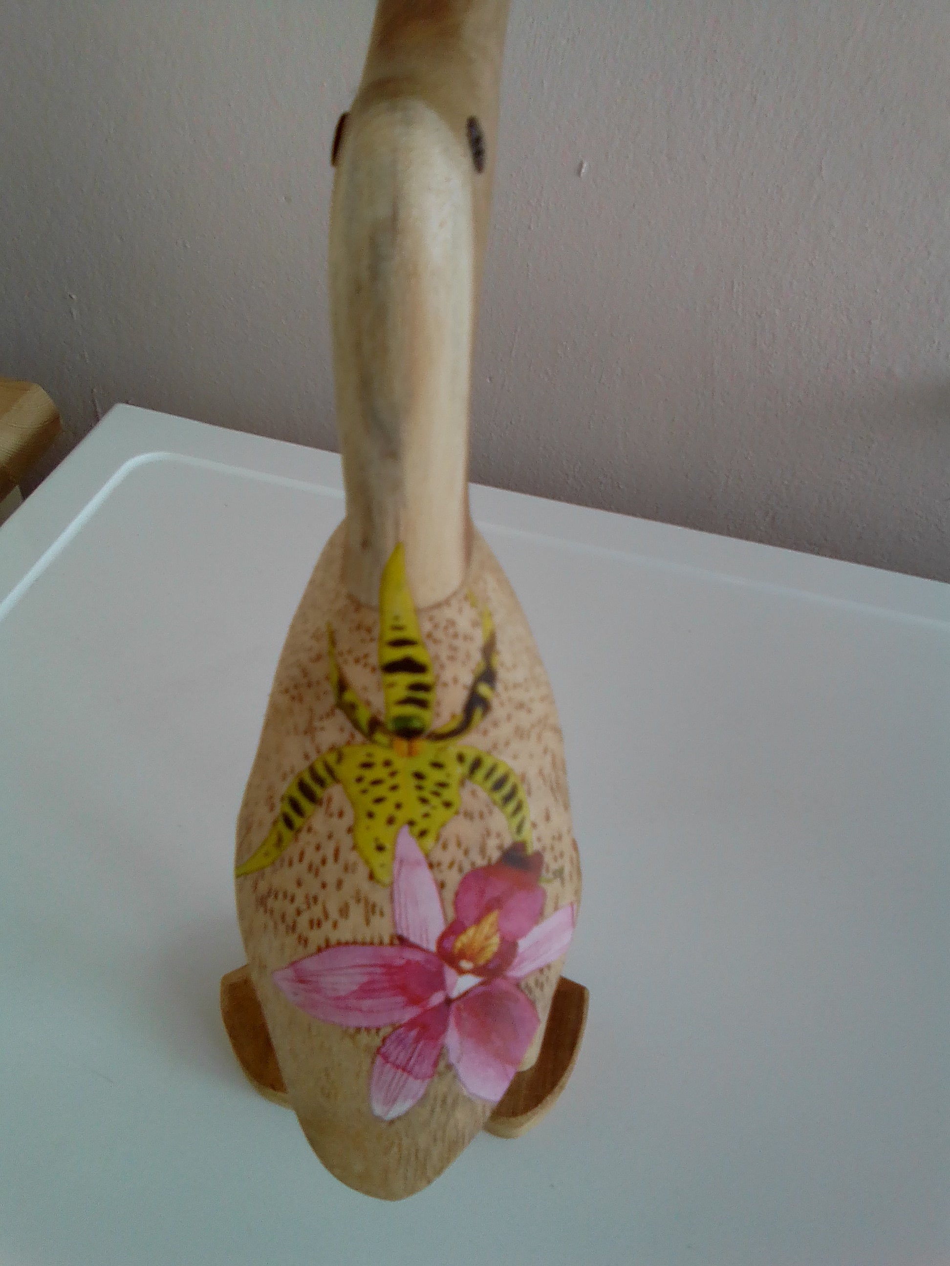 Vintage blue 'Tropical Flowers' natural small wooden duck