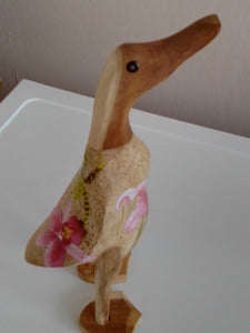 Vintage blue 'Tropical Flowers' natural small wooden duck