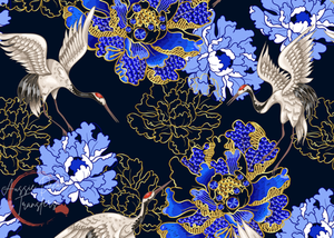 *New* Self Adhesive Decoupage paper Japanese Cranes & Indigo Blooms